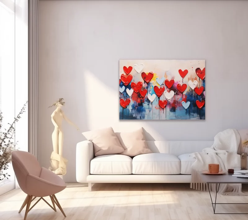 lienzo decorativo de corazones tipo acuarela para decorar tus espacios