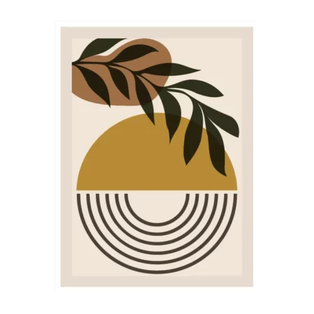 láminas geométricas modernas para interioresamarillos y beiges con ramas de árbol fondo beige, estilo florar