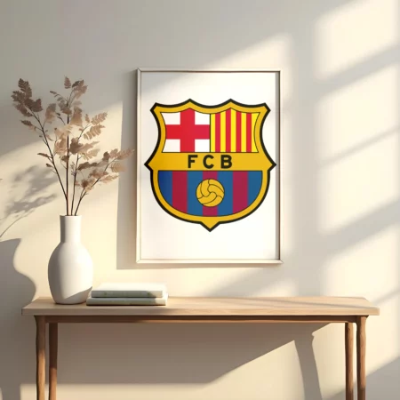 Decoración futbolera con escudos de equipos emblemáticos, lámina barca
