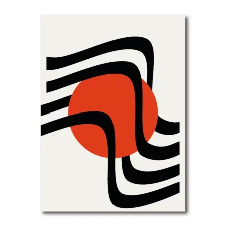 abstracto con lineas negras y círculos rojos