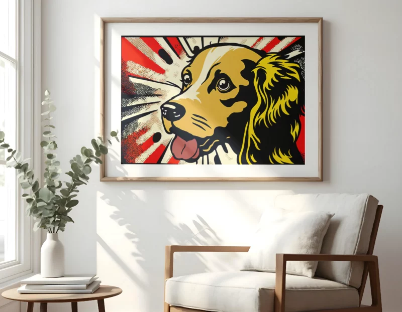 Láminas de animales estilo Warhol con toque vintage con un perro tipo Golden