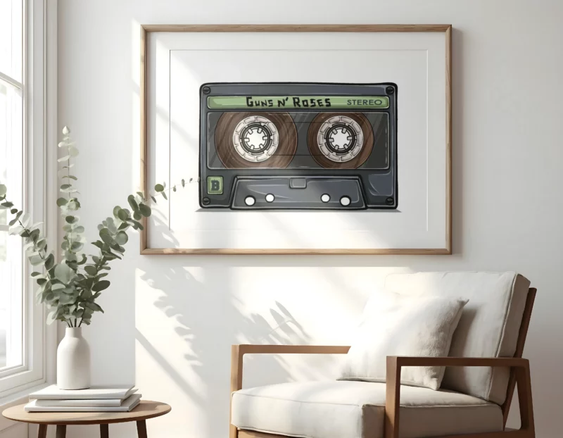 Arte retro con cassette de los años 80 y 90 guas and roses