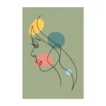 lienzo decorativo tipo line art en trazos negros con fondo verde y colores pastel
