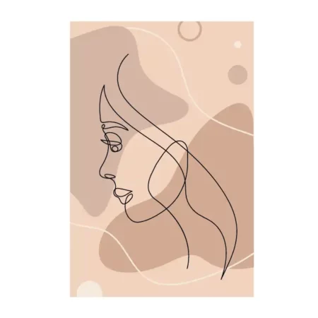 lienzo decorativo tipo line art en trazos negros con fondo beige y tono en crema