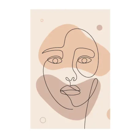 lienzo decorativo tipo line art en trazos negros con fondo beige y tono en crema