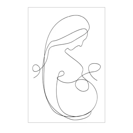 lamina decorativo tipo line art en trazos negros con fondo blanco con una mujer embarazada
