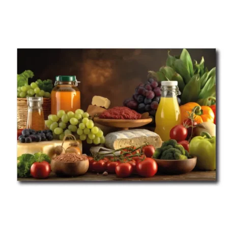 lienzo bodegón de alimentos y especias