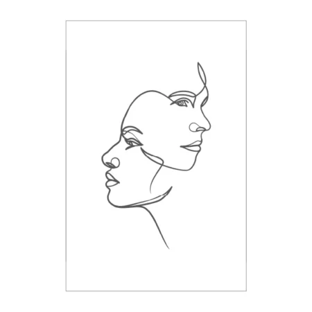 lienzo decorativo tipo line art en trazos negros con fondo blanco