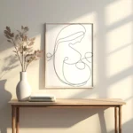 lamina decorativo tipo line art en trazos negros con fondo blanco con una mujer embarazada