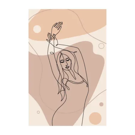 lienzo decorativo tipo line art en trazos negros con fondo beige y tono en crema