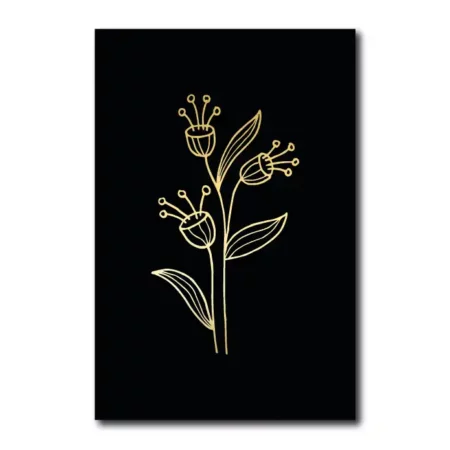 lienzo fondo negro con flores en dorado