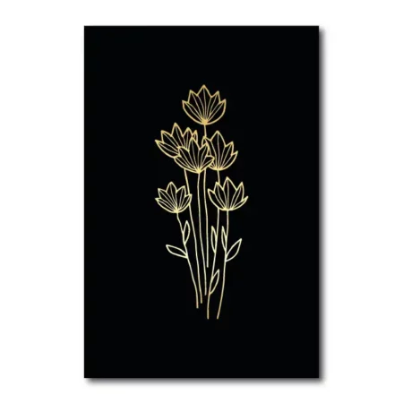 lienzo fondo negro con flores en dorado