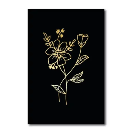 lienzo fondo negro con flores en dorado
