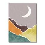 lienzo decorativo en tonos teja verde y naranja simulando una luna