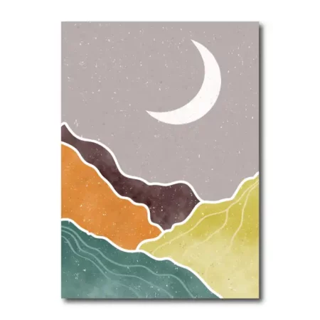 lienzo decorativo en tonos teja verde y naranja simulando una luna