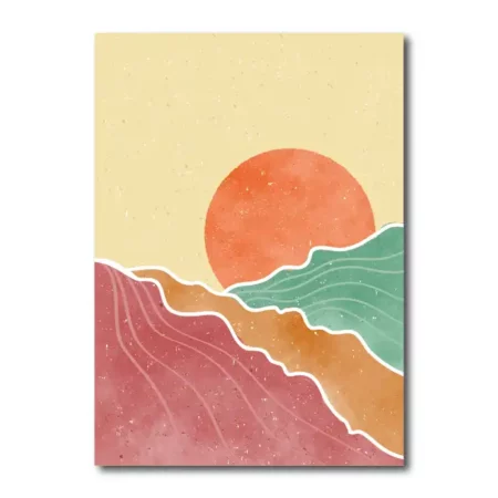 lienzo decorativo en tonos teja verde y naranja simulando un sol