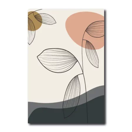 lienzo abstracto en tonos rojo, beige y negro con detalles florales