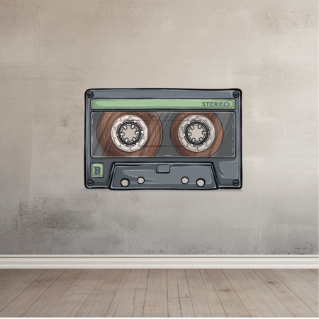 Cinta retro tipo cassette personalizada con el nombre del grupo musical que elijas, diseño vintage estilo años 80 y 90.